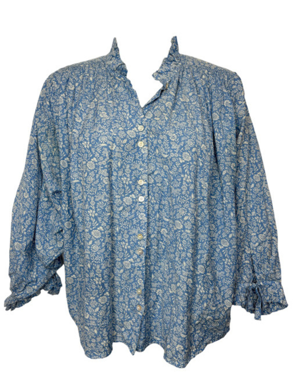 Doen Rose Blouse in Blue Garden Bloom Floral Print